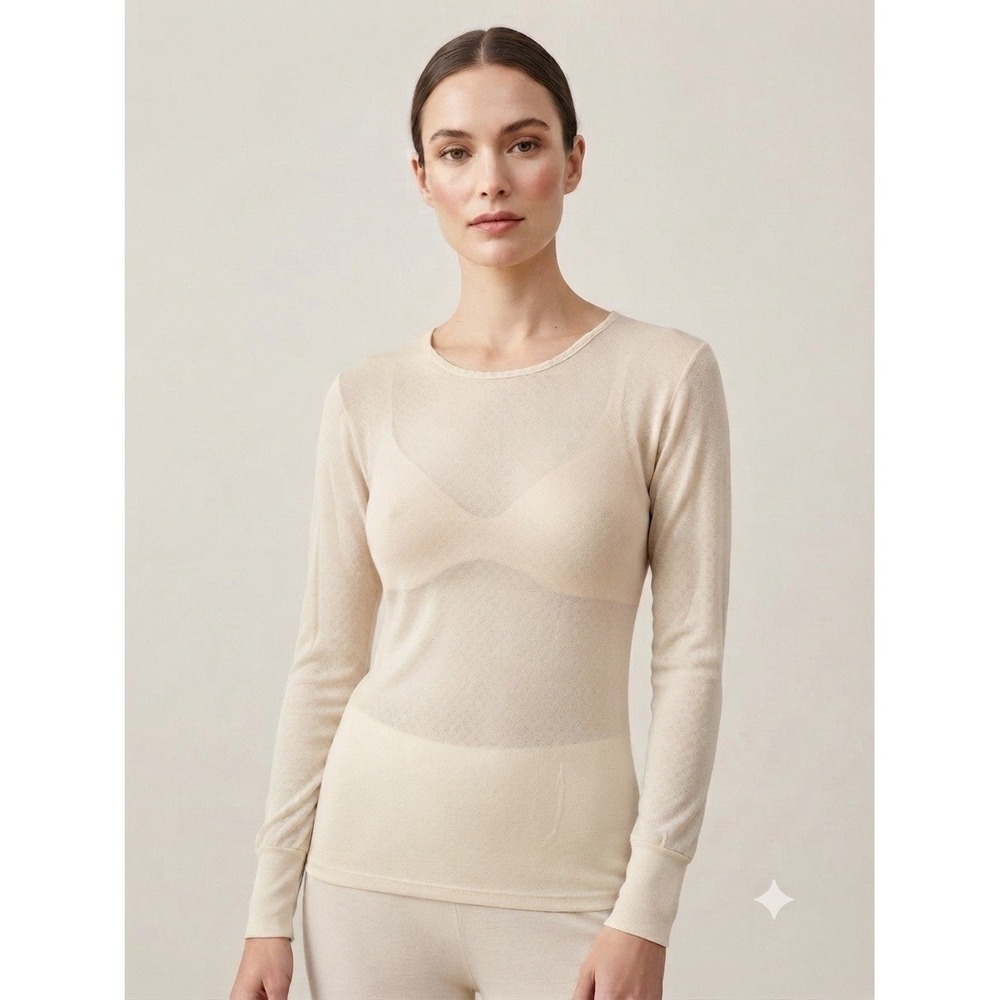 Vintage Terramar Silk Base Layer Womens Medium Cream Long Sleeve Thermal Shirt